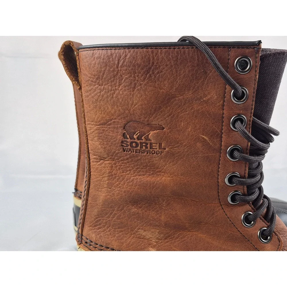 Sorel Premium Mens 9.5 Waterproof Leather Duck Boots‎ Brown Rubber Lace Outdoor